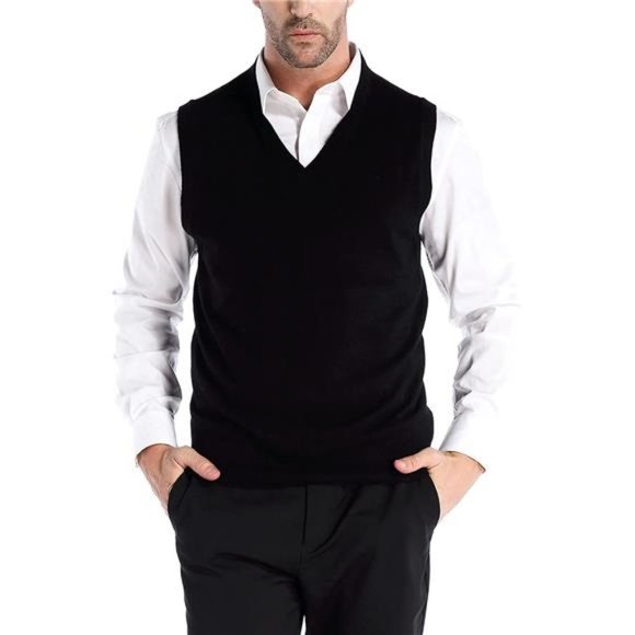 Men’s Cashmere Wool Blend Relax Fit Vest, Black